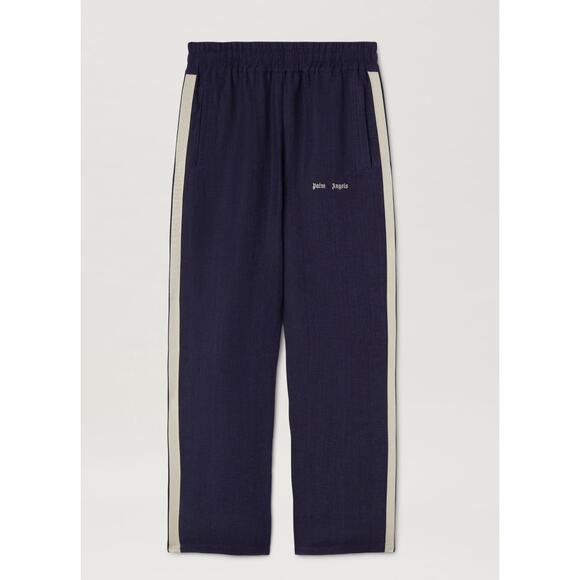 PALM ANGELS Classic Logo Striped Linen Track Pant Navy Off White - Picture 4 of 7